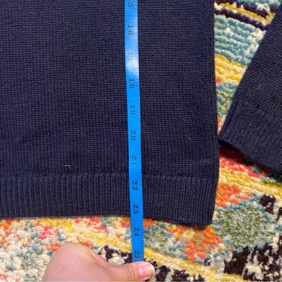 Talbots Sweater Top Women petite Navy Blue Lambswool Striped Long Sleeve Classic - Picture 4 of 6